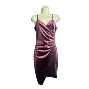 Velvet Wrap Slip Dress - Wine Pink